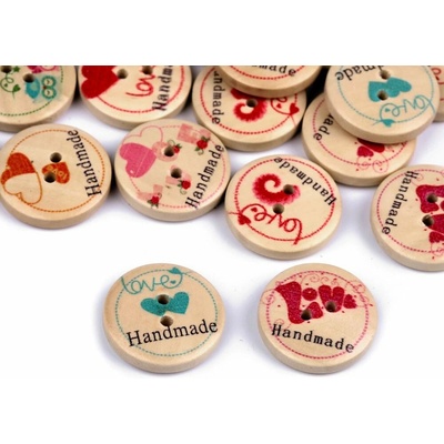 Dřevěný dekorační knoflík Handmade mix 50 kusů