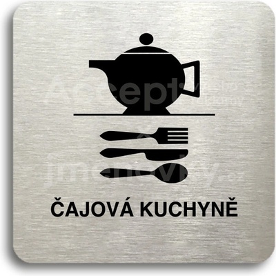 ACCEPT Piktogram čajová kuchyně - stříbrná tabulka - černý tisk bez rámečku