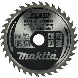 Makita - Нож за трион за дърво 136x20 мм, 36 зъба B-33635 (B-33635)