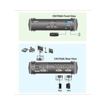 Aten CS-1762A 2-Port DVI USB 2.0 KVMP Switch, 2x DVI-D Cables, 2-port Hub, Audio