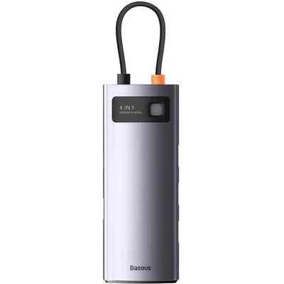 Baseus USB-C Metal Gleam Series 4-in-1 Hub (WKWG070013) - мултифункционален хъб за свързване на допълнителна периферия за устройства с USB-C (тъмносив)