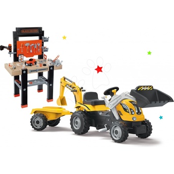 Smoby Set pracovná dielňa Black & Decker s vŕtačkou a traktor Power Builder Max s prívesom a bagrom