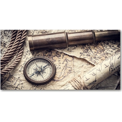 Foto-obraz fotografie na skle Kompas mapa lupa 100x50 cm