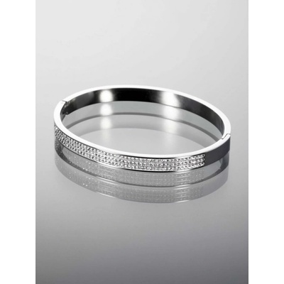 Prosperk exkluzivní pevný náramek z chirurgické oceli zdobený třpytivými krystalky S3114