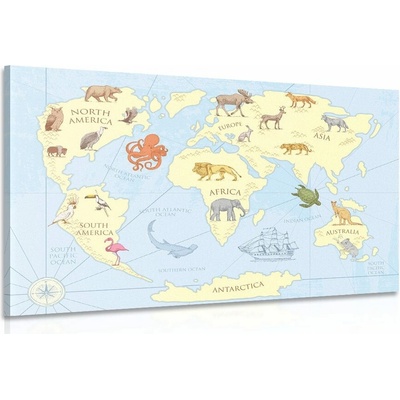 Obraz mapa světa se zvířaty - 60x40
