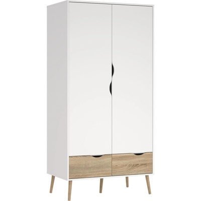 Гардероб Oslo с 2 врати и 2 чекмеджета Бял и дъб