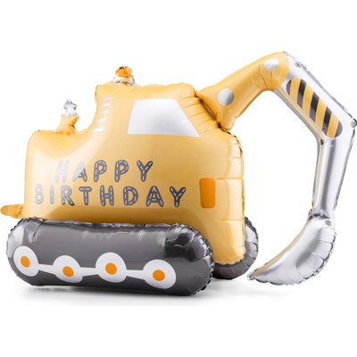 PartyDeco Balonek fóliový Bagr Happy Birthday samostojný, 105 cm