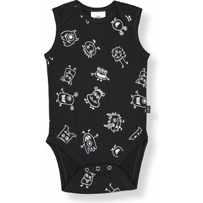 Little Flock of Horrors Detské merino body bez rukávov LFOH čierna Black Monsters