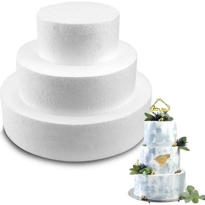 HUYUE Polystyrenový dort, sada 3 kusů z polystyrenu, 10 cm, 15 cm, 20 cm polystyrenový dort (kulatý)