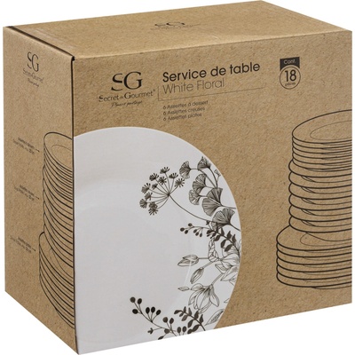 Secret de Gourmet Porcelánové nádobí pro 6 osob BÍLÝ KVĚTINOVÝ VZOR, 18 kusů