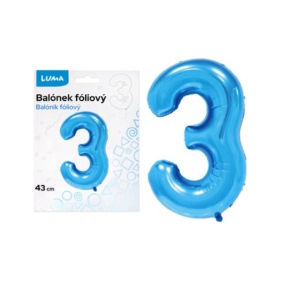 Balónek foliový č. 3 MODRÝ 43cm LUMA
