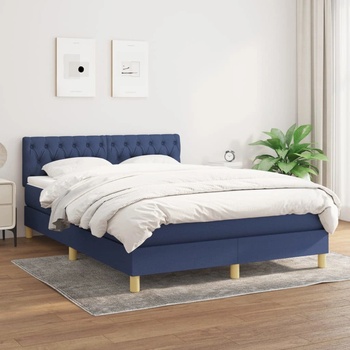 vidaXL Боксспринг легло с матрак, синьо, 140x190 см, плат (3140855)