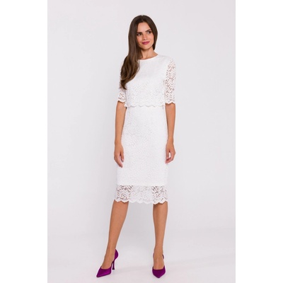 Stylove Woman's Lace dress with double layerd top ecru biela