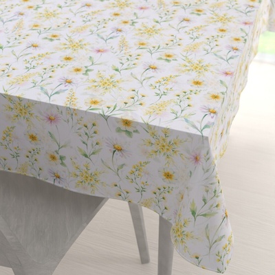 Biante Dekoračný obdĺžnikový obrus Rongo RGP-506 Maľované žlto-zelené lúčne kvietky na bielom 50x100 cm
