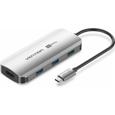 Vention Докинг станция Vention TQDHB, от USB-C към 1x USB-C(PD), 3x USB-A, 1x HDMI, сива (TQDHB)