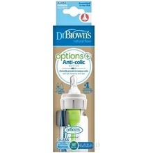 Dr Brown's options Narrow anti colic sklenená so silikónovým cumľom level1 1x1 ks biela 120 ml