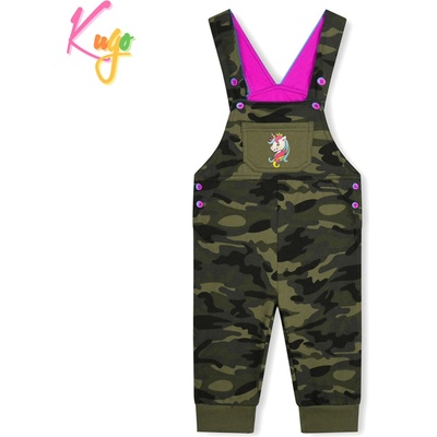 KUGO Detské laclové tepláky ST7733 maskáč ružová aplikácia Khaki