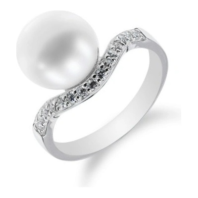 Meucci Stříbrný prsten s vlnkou a perlou SP34R
