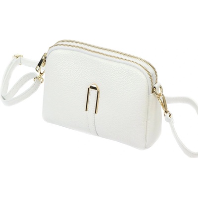 Luka kožená biela dvojzipsová crossbody kabelka