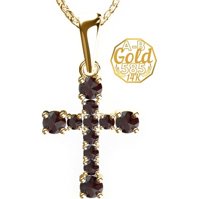 A B Cross with a scattering of natural Czech garnet in yellow goldjw AUVG1026