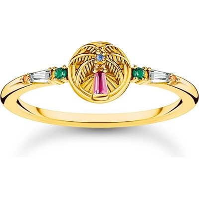 Thomas Sabo TR2457-488-7-54 Gold-plated ring w. palm tree and coloured stones