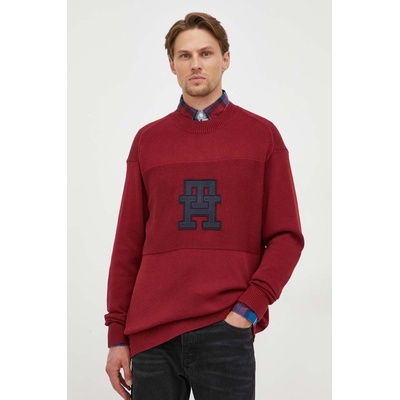 Tommy Hilfiger Памучен пуловер Tommy Hilfiger в бордо от лека материя (MW0MW33085)