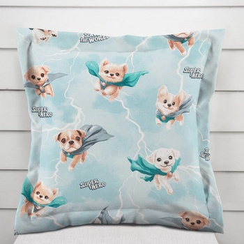 Biante bavlna s lemom Sandra SA-651 Psí superhrdinovia na ľadovo modrom 50 x 60 cm