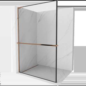 Mexen Kioto+ L душ екран с рафт Walk-in 100 x 200 cm, черна рамка, розово злато - 800-100-123-60-70 (800-100-123-60-70)