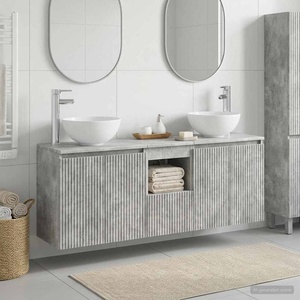 vidaXL Комплект шкафове за баня 3 бр. Бетонно сиво 129 x 35 x 80 см (3405620)