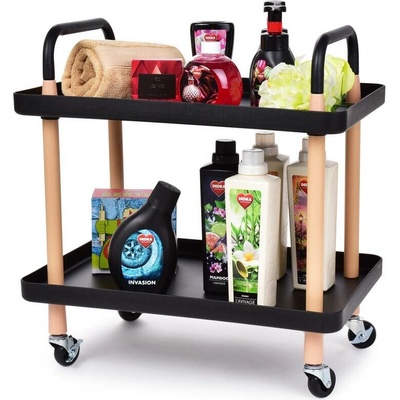 Trolley pojízdný vozík 2patrový multifunkční regál na kolečkách černý