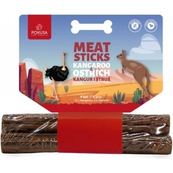 POKUSA FEEL THE WILD - Meat sticks: Kangaroo and Ostrich - Натурални месни дъвки (месни пръчици) - кенгуру и щраус, 100% натурални деликатеси от мускулно месо, 14, 5 см, 64 гр - Полша