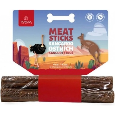 POKUSA FEEL THE WILD - Meat sticks: Kangaroo and Ostrich - Натурални месни дъвки (месни пръчици) - кенгуру и щраус, 100% натурални деликатеси от мускулно месо, 14, 5 см, 64 гр - Полша