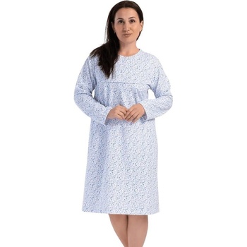 Бяла ватирана макси нощница със сини цветя