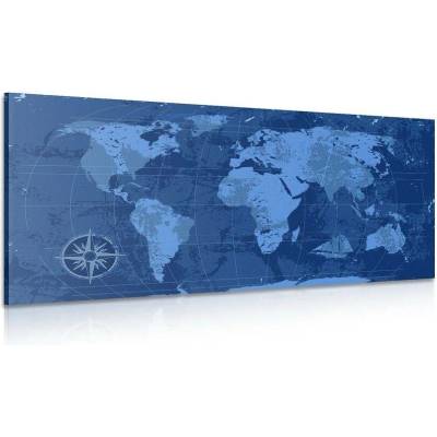 Obraz rustikální mapa světa v modré barvě - 120x60