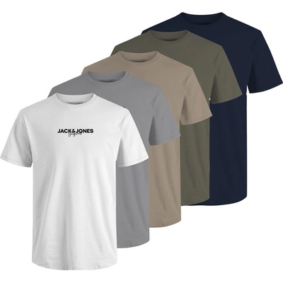 Jack and Jones Мъжка тениска Jack and Jones Corp 5-Pack Short Sleeve T-Shirt Mens - White/Grey/Brown/Khaki/Navy