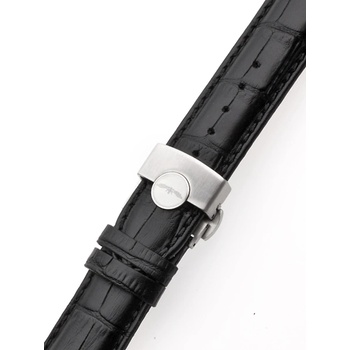 Watch strap Perigaum Leather Strap 22 x 175 mm Black Silver Folding Clasp (Perigaum Leather Strap 22 x 175 mm Black Silver Folding Clasp)