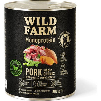 WILD FARM Монопротеинова свинска храна 800 г хипоалергенна храна за кучета