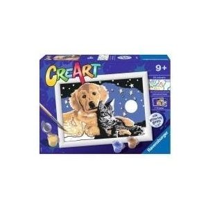 Cre Art for children: Dog with kitten night