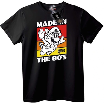 NOONEBRAND Тениска Super Mario 3 Създаден през 80-те - S, Black