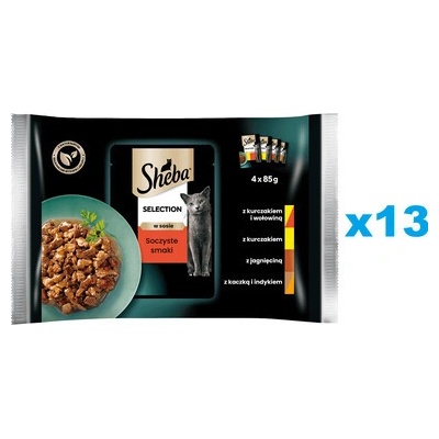 Sheba Selection šťavnaté Smaki v omáčce kousky s kuřecím a hovězím masem / kuřecím / jehněčím / kachním a krůtím masem 52 x 85 g