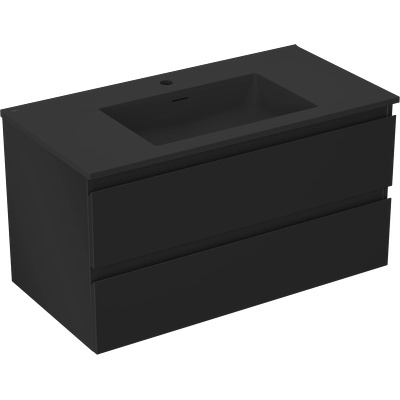 Orio шкаф за баня 90 см с мивка Otis, 2 чекмеджета, черен мат (91A10-09047-2-BFF71-W18M71)