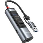 YESIDO Докинг станция 5 в 1 - Yesido HB20 - USB/Type-C → 4× USB + USB-C, PD100W, fast charge, 5Gbps - Сив