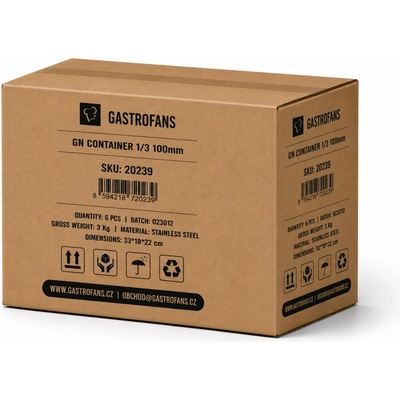 Gastrofans Výhodný multipack 6x Gastronádoba 1/3 GN 100 mm, nerezová, plná