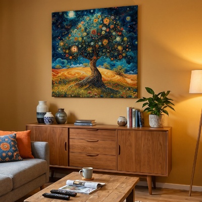 Obraz na plátně - Strom života Gogh vesmírný FeelHappy.cz Velikost obrazu (šířka x výška): 140 x 140 cm