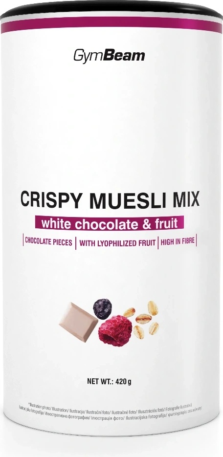 GymBeam Crispy Muesli Mix 420 g плодове с бял шоколад