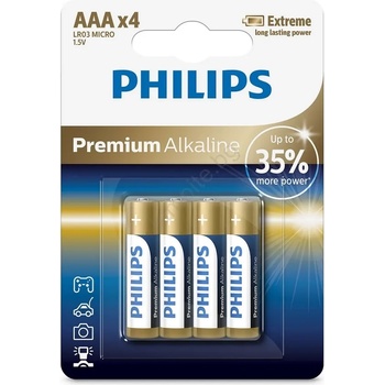 Philips LR03M4B/10 - 4 бр. Алкална батерия AAA PREMIUM ALKALINE 1, 5V 1320mAh (P2186)