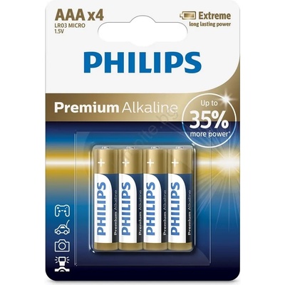 Philips LR03M4B/10 - 4 бр. AAA алкални батерии PREMIUM 1, 5V 1320mAh (P2186)