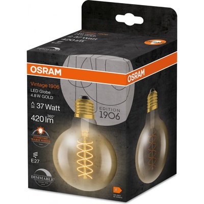 Osram LED žiarovka globe Vintage, 4,8 W, 420 lm, teplá biela, E27