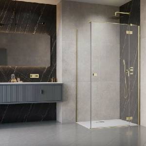 Radaway Квадратна душ кабина с люлееща се врата Radaway Essenza KDJ 120x120 см, матово златисто-прозрачно покритие, дясна (1385042-99-01R+1384054-01-01)