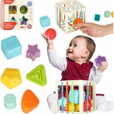 KIK Flexibilní senzorická kostka se čtvercovými puzzle bloky a třídičem tvarů